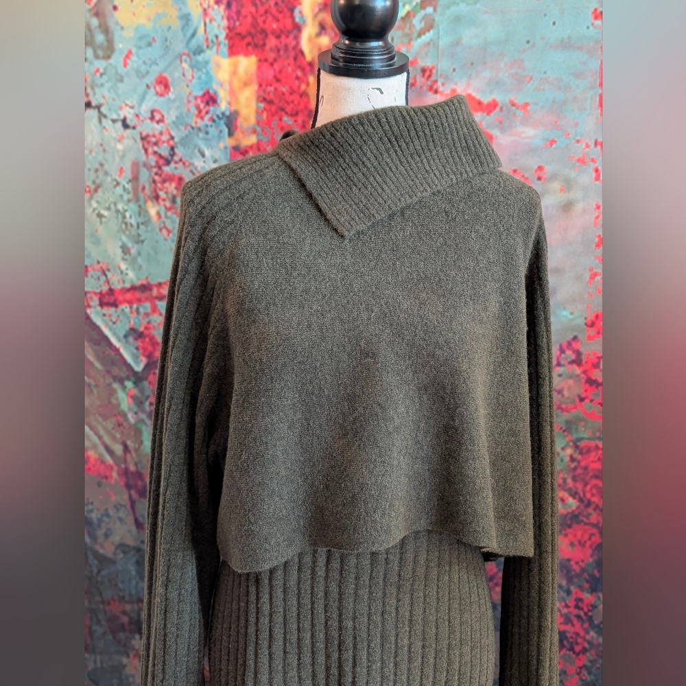 Green Allsaints Margetta 2-in-1 Ribbed Midi Dress (L) - Picture 3 of 12